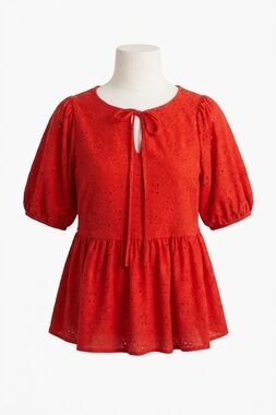 NEW GILLI ava front tie baby doll top in red eyelet